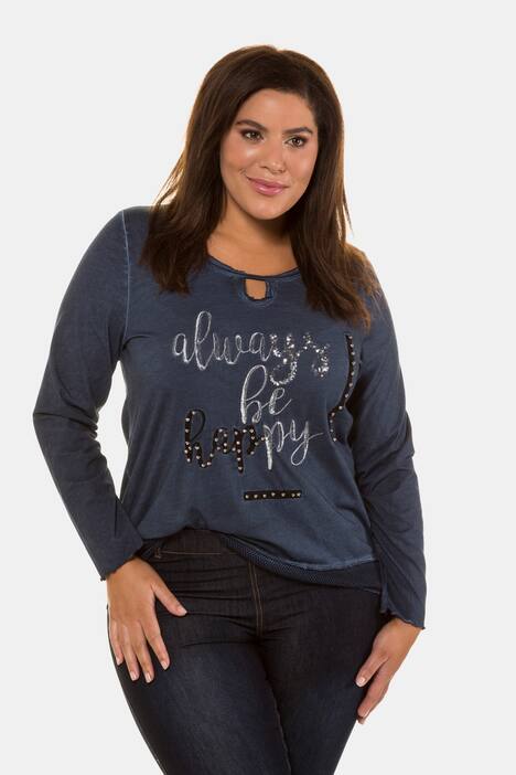 Shirt, Schriftmotiv, Classic, Spitzensaum, oil dyed
