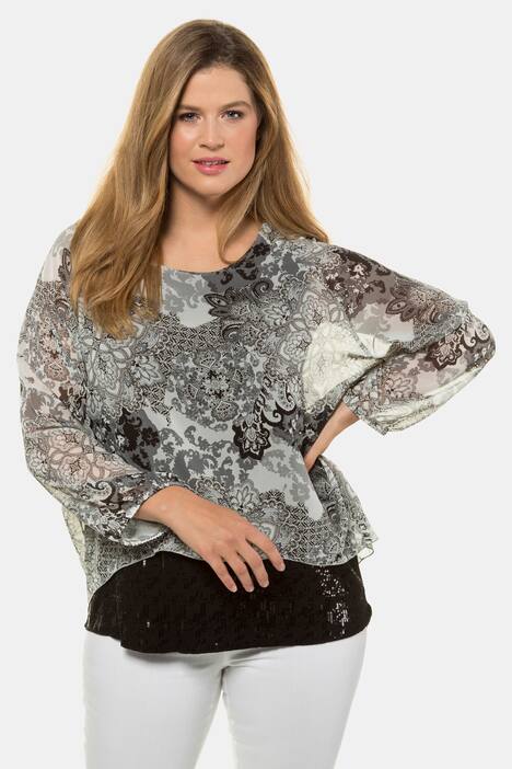 Bluse, Chiffon-Oberlage, Oversized, Jerseytop