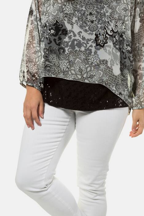 Bluse, Chiffon-Oberlage, Oversized, Jerseytop