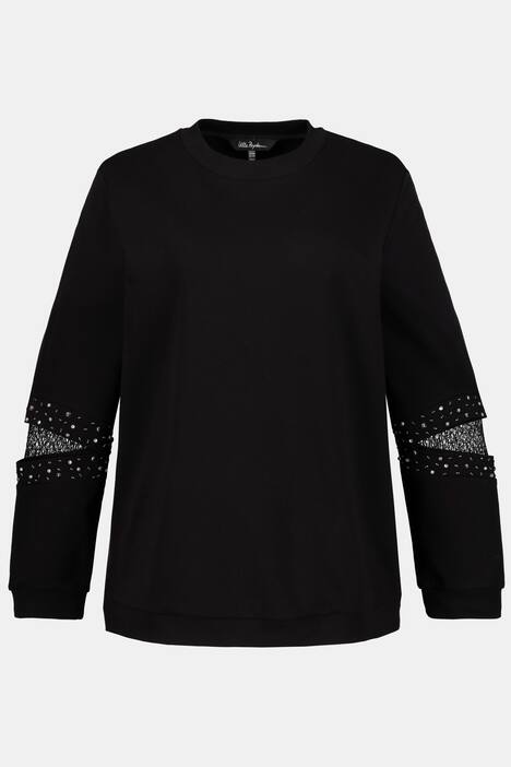 Sweatshirt, Spitzeneinsätze, Perlen, Langarm