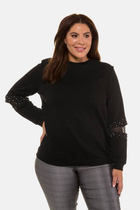 Sweatshirt, Spitzeneinsätze, Perlen, Langarm