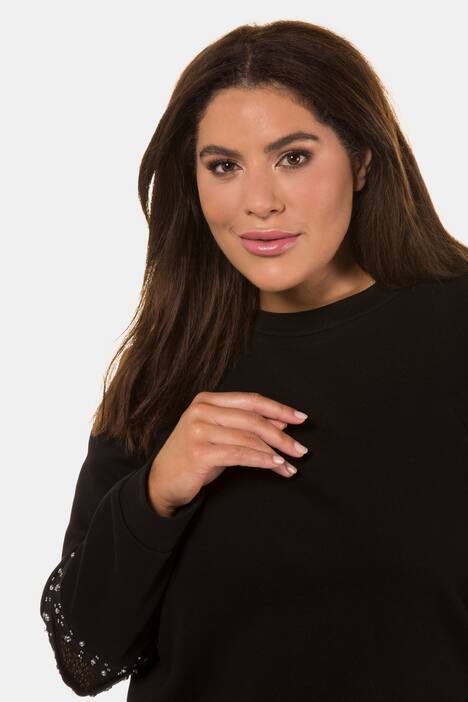 Sweatshirt, Spitzeneinsätze, Perlen, Langarm