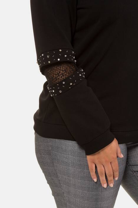 Sweatshirt, Spitzeneinsätze, Perlen, Langarm