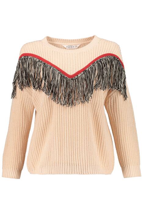 Fringe Front Rib Knit Oversized Fit Sweater