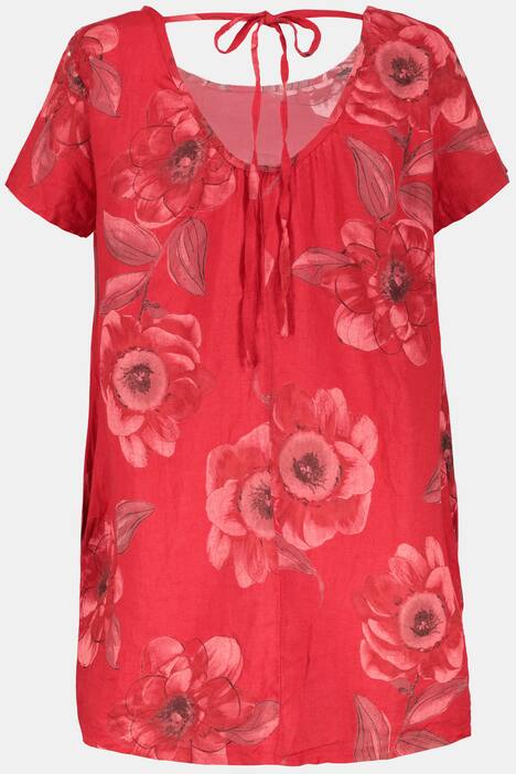 Kleid, Blütenmuster, tiefer Rückenausschnitt, Leinen
