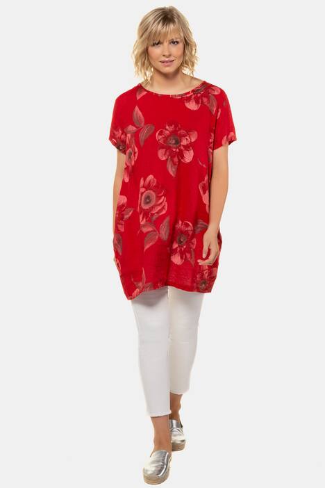 Kleid, Blütenmuster, tiefer Rückenausschnitt, Leinen