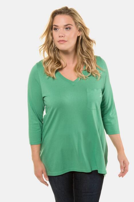 Shirt, V-Ausschnitt, A-Linie, Stickerei, 3/4-Arm