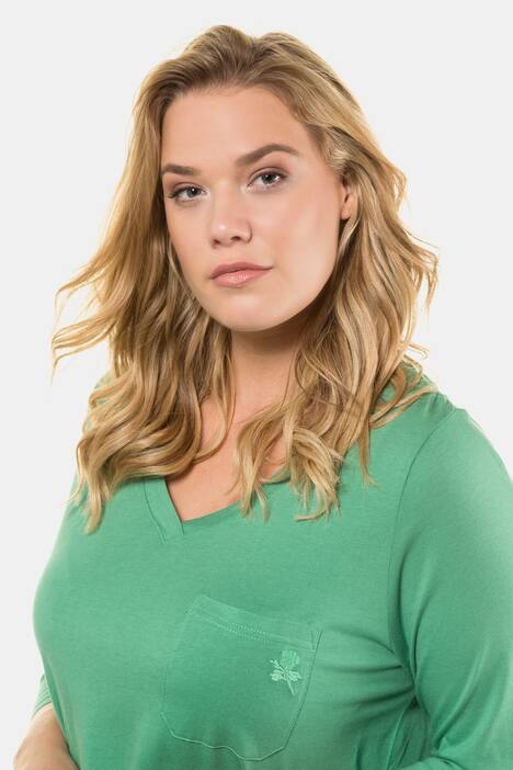 Shirt, V-Ausschnitt, A-Linie, Stickerei, 3/4-Arm