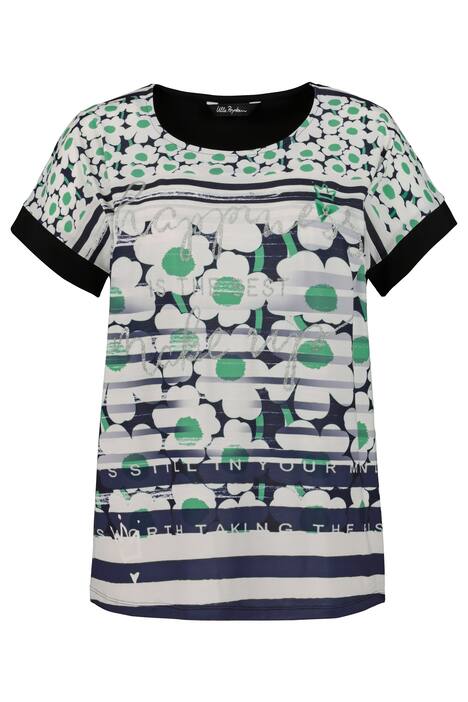 Glitter Print Mixed Fabric Oversized Fit Stretch Top