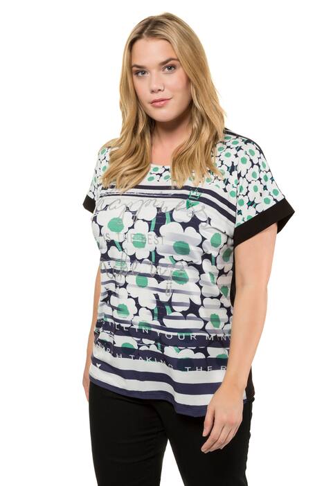 Glitter Print Mixed Fabric Oversized Fit Stretch Top