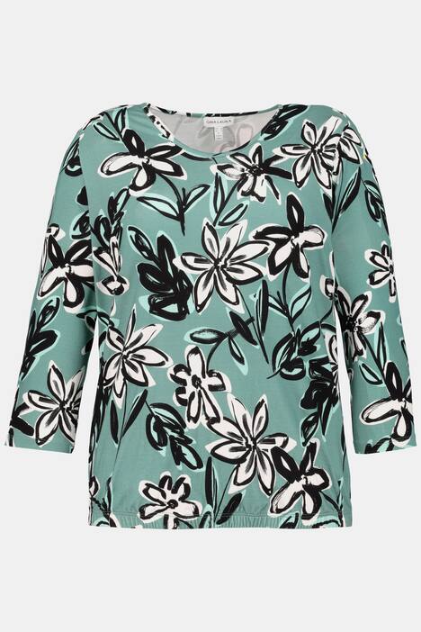 Shirt, Blütenmuster, elastischer Saum, 3/4-Arm