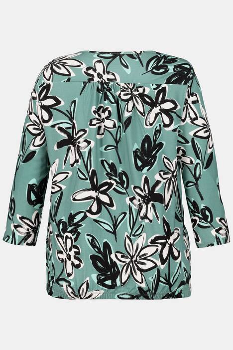 Shirt, Blütenmuster, elastischer Saum, 3/4-Arm