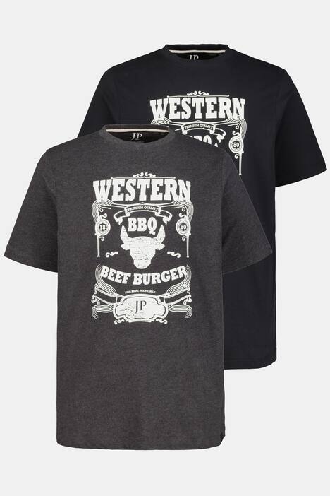 T-shirt, 2-pack, bull print/plain, short sleeve, jersey fabric
