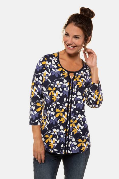 Shirt, Blütenmuster, Zierbänder, 3/4-Arm