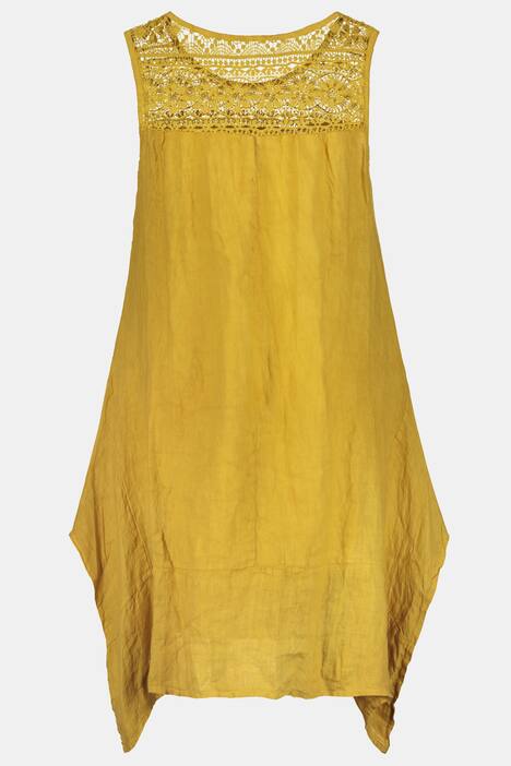 Kleid, reines Leinen, Häkel-Büste, Zipfelsaum