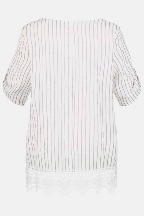 Bluse, reines Leinen, Nadelstreifen, Saum aus Häkelspitze, Halbarm