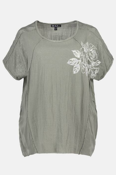 Bluse, oversized, Glitzer-Rose, Ziernähte, Chiffon-Einsätze, Halbarm
