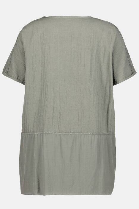 Bluse, oversized, Glitzer-Rose, Ziernähte, Chiffon-Einsätze, Halbarm