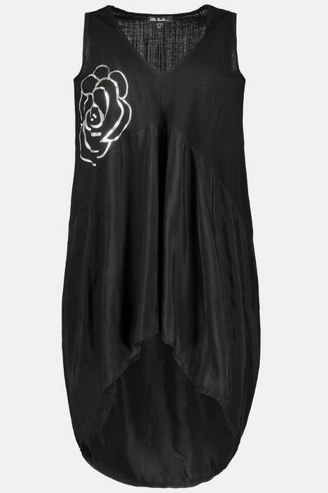 Kleid, Chiffon-Einsatz, Blüten-Motiv, gerundeter Saum, ärmellos