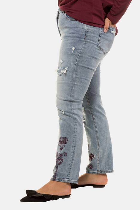 Jeans, Blüten-Stick, destroyed, 5-Pocket, gerade Form