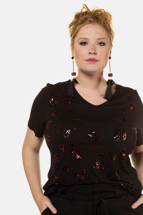 V-Shirt, Leo-Pailletten, Halbarm