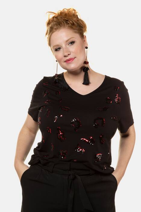 V-Shirt, Leo-Pailletten, Halbarm