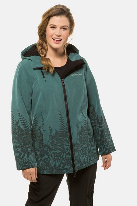 Softshelljacke, Farnmotiv, Fleecefutter, Kinnschutz