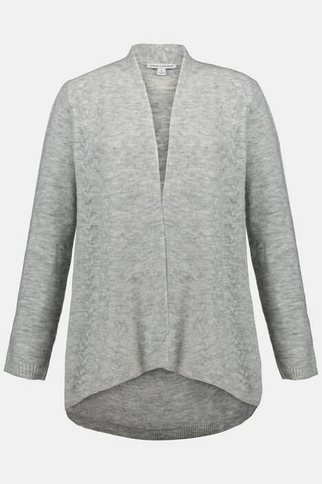 Strickjacke, vorne Zopfmuster, offene Form, Kelchkragen