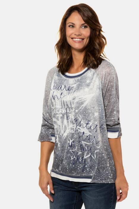 Shirt, verzierter Schriftzug, Streifenbündchen, 3/4-Arm