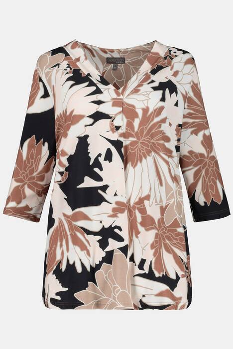 Shirt, XL-Blütendesign, A-Linie, Zierfalte, 3/4-Arm, selection