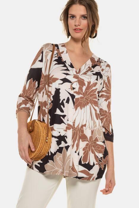 Shirt, XL-Blütendesign, A-Linie, Zierfalte, 3/4-Arm, selection