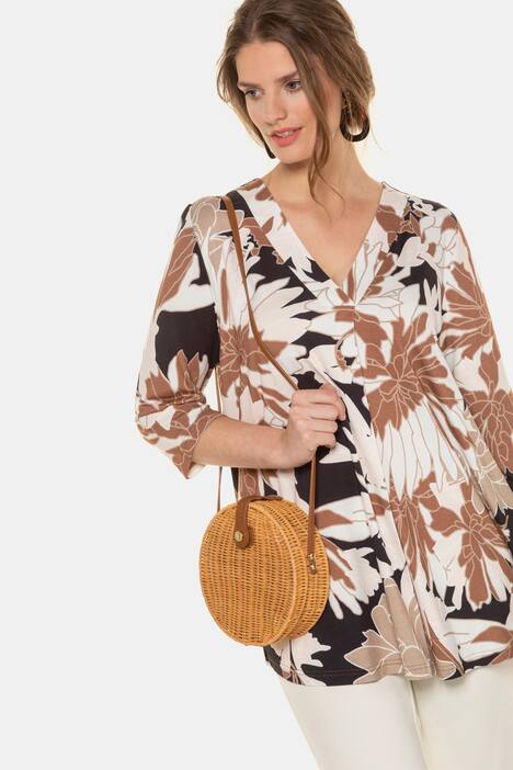 Shirt, XL-Blütendesign, A-Linie, Zierfalte, 3/4-Arm, selection