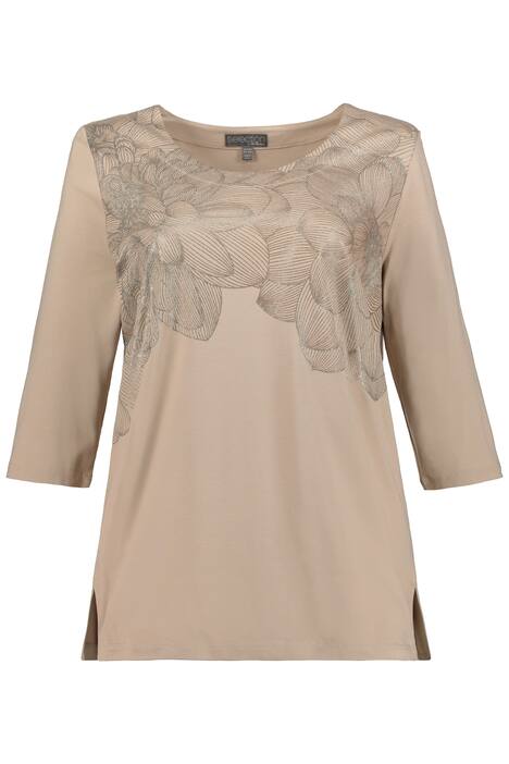 Glitter Line Print Floral Stretch Knit Top