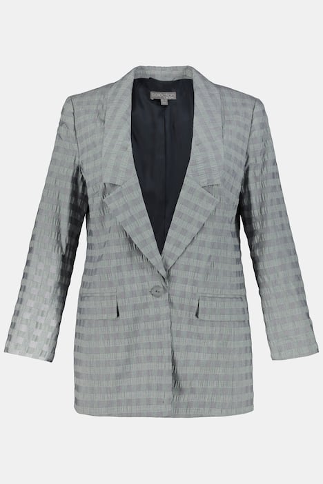 Crinkle Texture Glen Check Plaid Stretch Lined Blazer