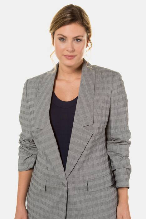 Crinkle Texture Glen Check Plaid Stretch Lined Blazer