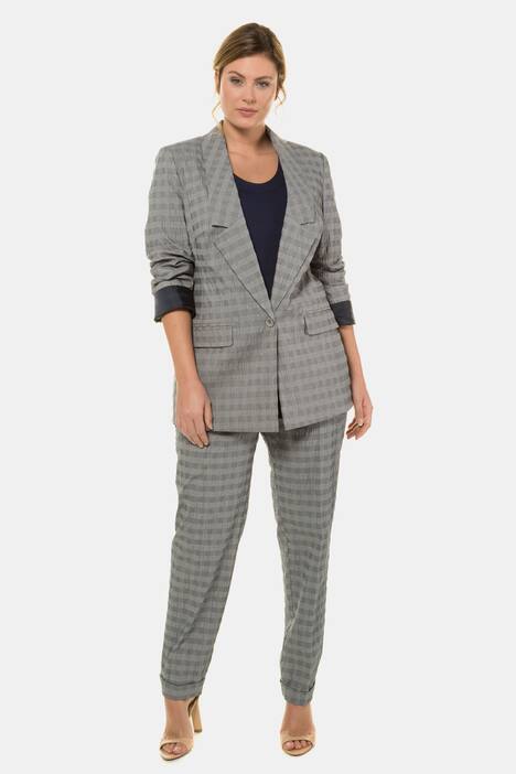 Crinkle Texture Glen Check Plaid Stretch Lined Blazer