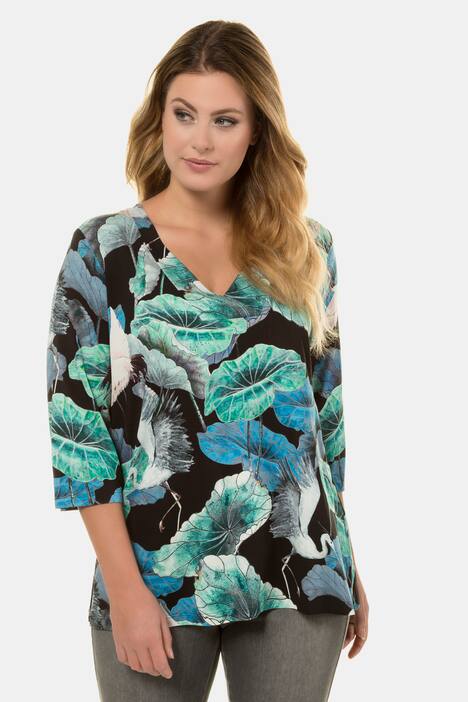 Shirt, Kranich-Design, Classic, V-Ausschnitt, selection