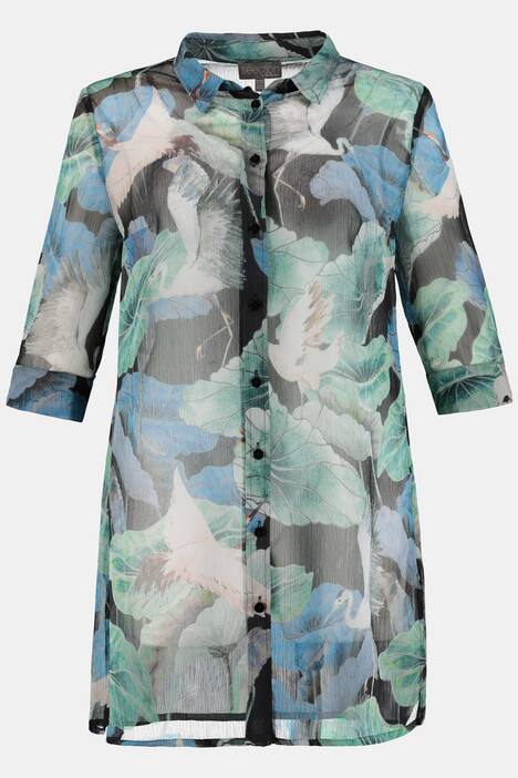 Chiffonbluse, Kranich-Design, transparent, selection