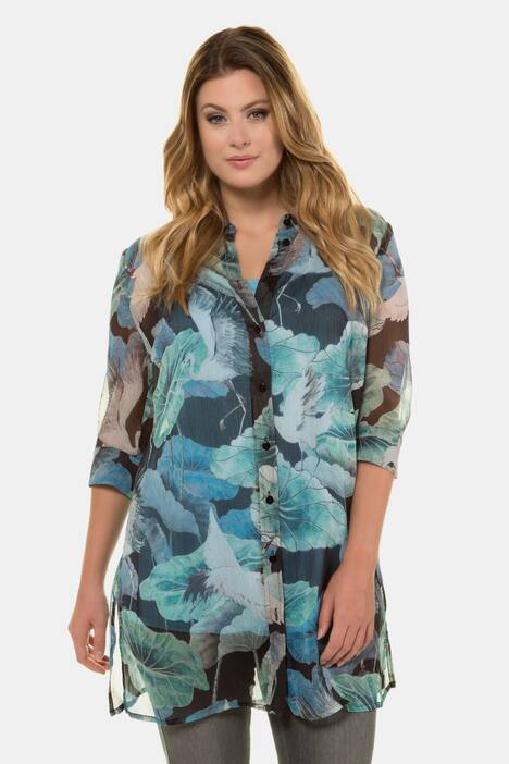 Chiffonbluse, Kranich-Design, transparent, selection
