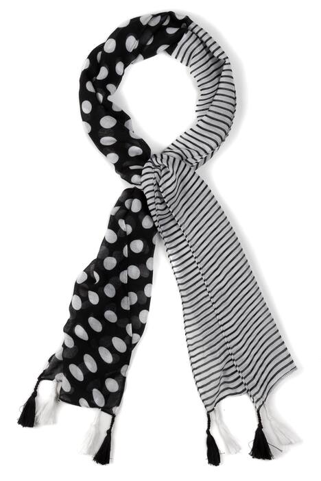 Dot Stripe Tassel End Extra Long Scarf