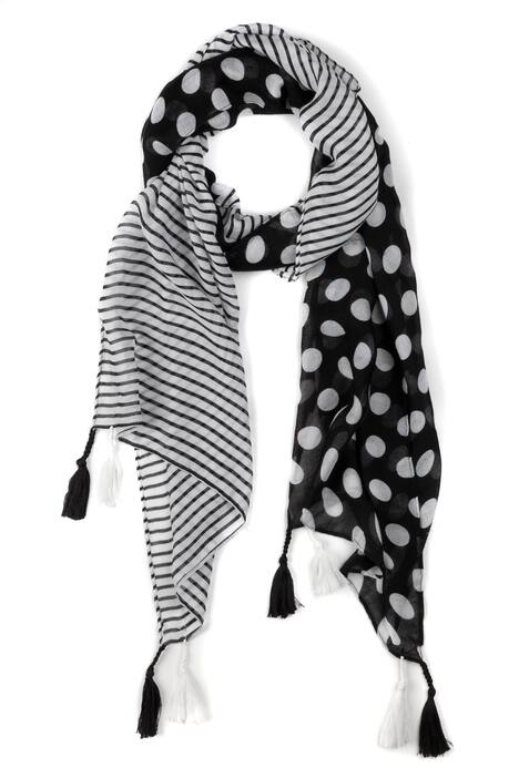 Dot Stripe Tassel End Extra Long Scarf