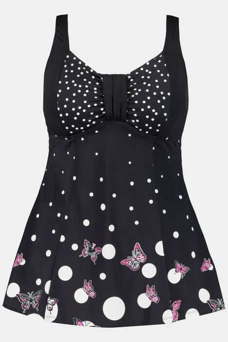 Badekleid, Schmetterlinge, Punkte, Softcups, Raffung