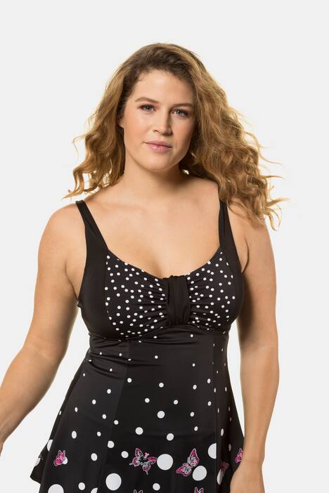 Badekleid, Schmetterlinge, Punkte, Softcups, Raffung