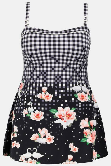 Badekleid, Karo, Softcups, Schwäne, Träger verstellbar