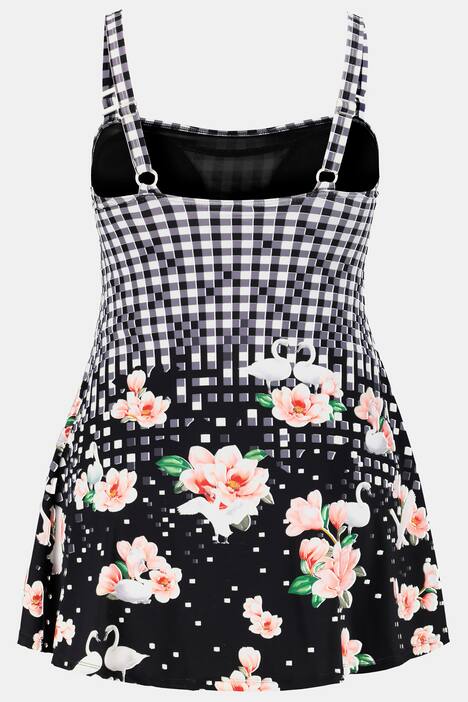 Badekleid, Karo, Softcups, Schwäne, Träger verstellbar