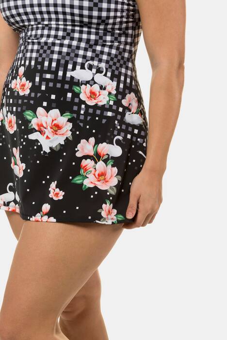 Badekleid, Karo, Softcups, Schwäne, Träger verstellbar