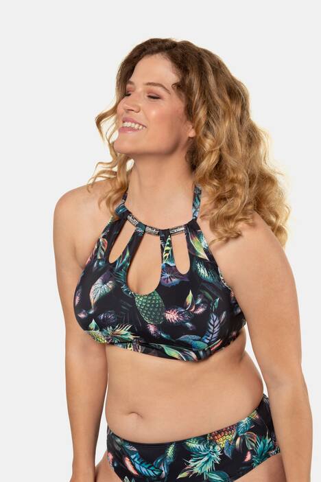 Bikini, Ananasmotiv, Metallic-Dekore, Neckholder