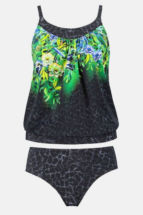 Tankini, Dschungelmuster, elastischer Saum, Softcups