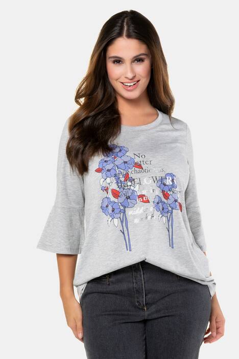 Shirt, Blütenmotiv, A-Linie, Volantärmel