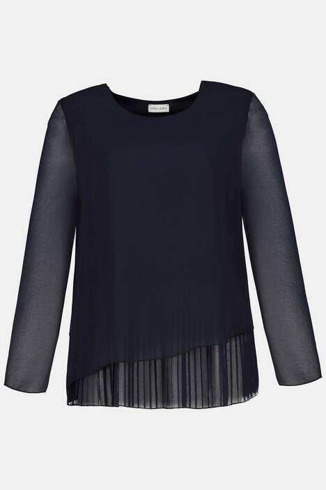 Bluse, Chiffon-Oberlage, Jerseyfutter, Plisseesaum